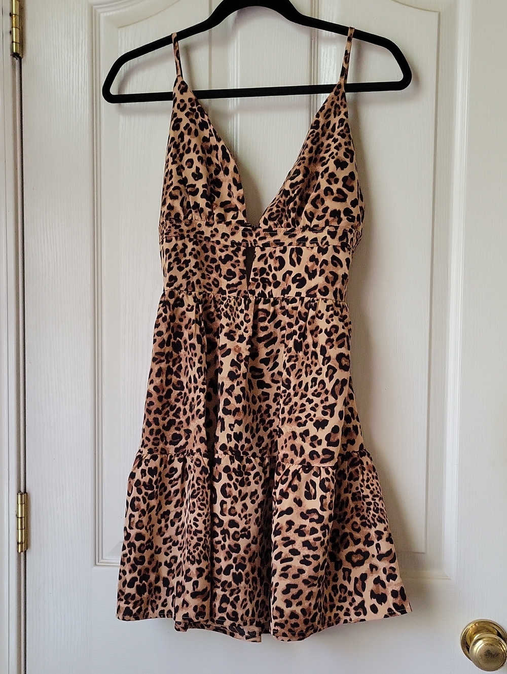 Animal Print V-Neck Spaghetti Strap Dress - Tan/Black